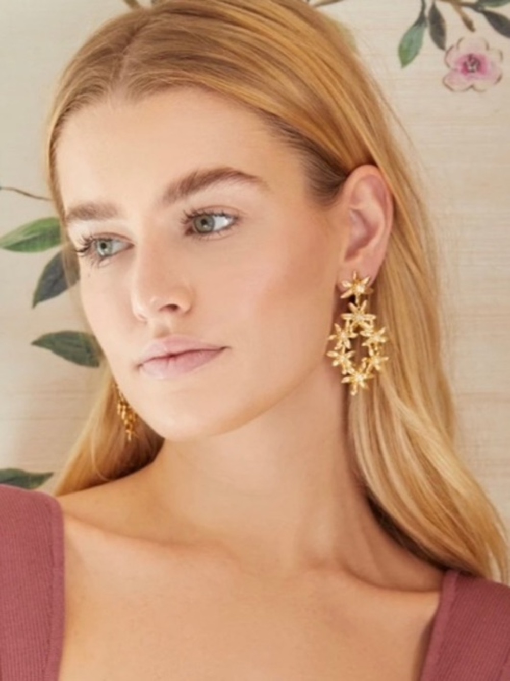 Mignonne Gavigan Elena Lux Flower Earrings in 14K Gold Plate with Crystals - Picture 7 of 12